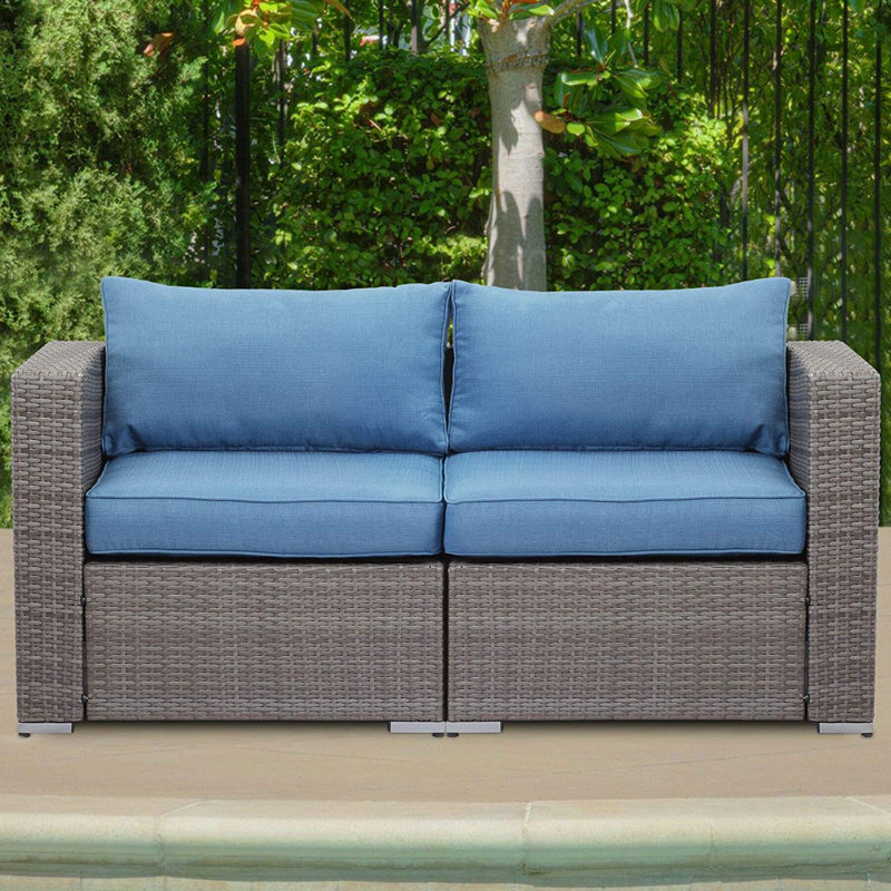 Ebern Designs Gunnison 59'' Wide Outdoor Wicker Loveseat with Cushions